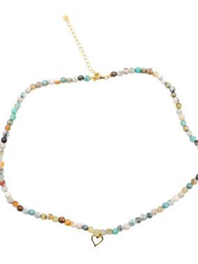 Essential Ritual Amazonite Beaded Heart Necklace Dainty Gemstone Layering Jewelr
